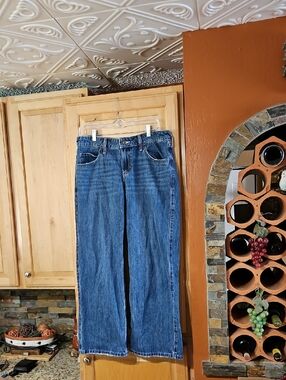 Hollister Low-Rise Baggy Jeans Wide Leg Distressed Blue Raw Hem